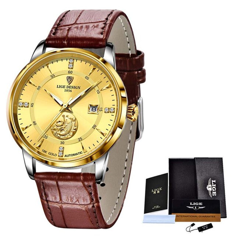 "Stay Classy with LIGE Luxury Stainless Steel Business Men'S Watch - Waterproof, Calendar, and Top Brand Quality"